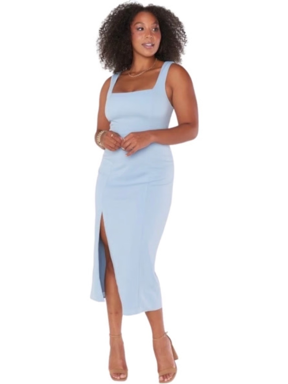 Show Me Your MuMu Powder Blue Square-Neck Midi Dress with Front Slit